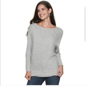 Jennifer Lopez metallic silver diagonal rib dolman